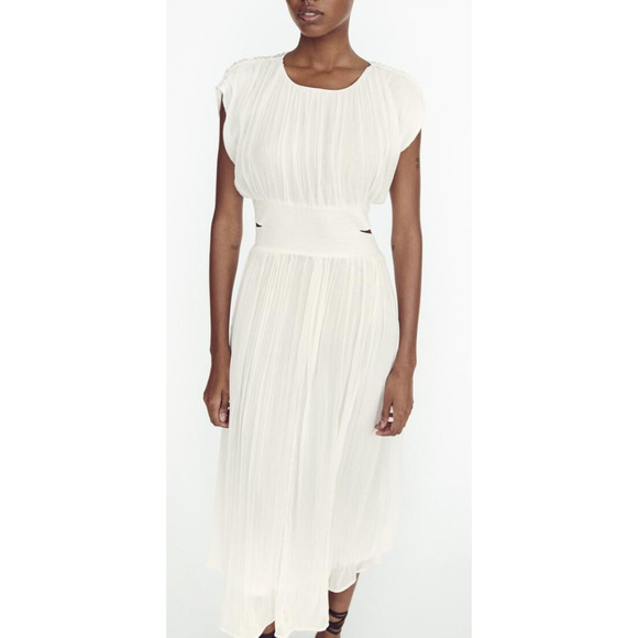 NWT ZARA Pleated Chiffon Maxi Dress Side Cutout Detail in White Women's Size XS - Picture 16 of 16